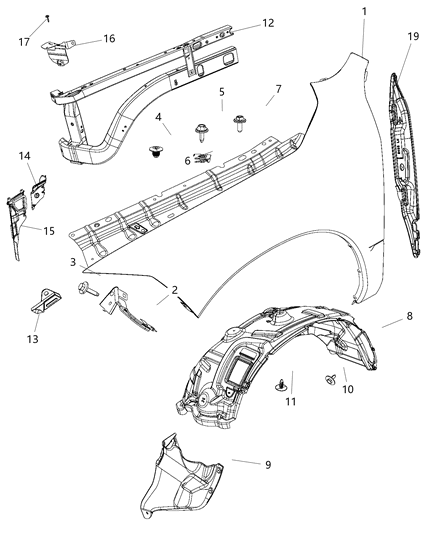2019 Ram 1500 Panel Fender, Front Driver Side Diagram for 68054339AI