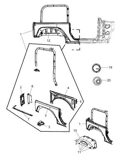 2017 Jeep Wrangler Rear Aperture (Quarter) Panel Diagram 1 - Thumbnail