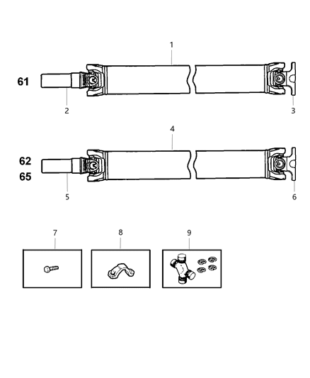 2000 Dodge Ram 2500 Regular Cab Propeller Shaft - Rear Diagram 1 - Thumbnail