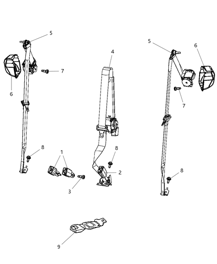 2012 Jeep Grand Cherokee Lap & Shoulder Belt, Gray, Rear Center Inner Diagram for 1LW83BD3AD