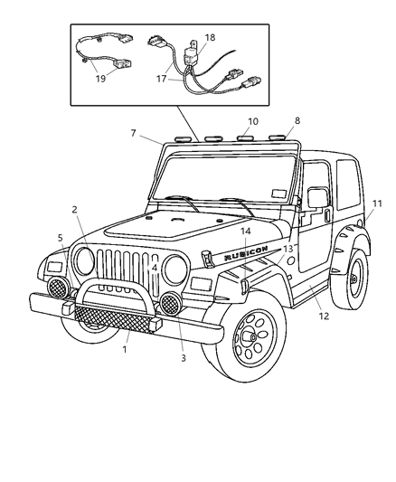 2003 Jeep Wrangler Installation Package Off Road Light Diagram for 82208465