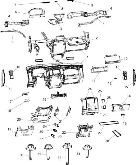 2011 Ram 1500 Instrument Panel, Gray Diagram for 1NL83BD3AA