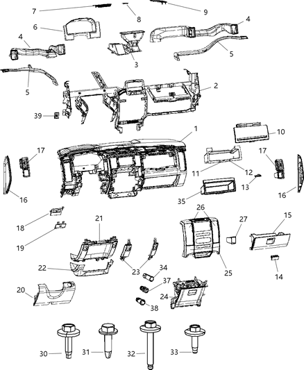 2011 Ram 3500 Pickup Instrument Panel & Structure Diagram