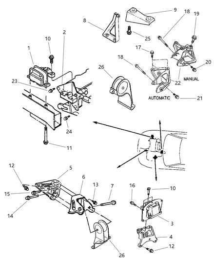 2000 Chrysler Sebring Convertible Engine Mounts Diagram 1 - Thumbnail