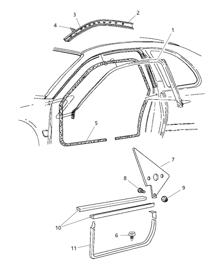 1999 Dodge Neon Door Weatherstrip, Lower Diagram for 4658032
