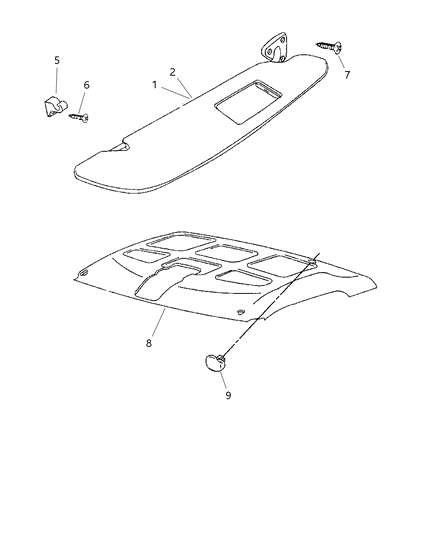 2002 Dodge Ram 2500 Sunvisor, Passenger Side Diagram for 5ES02TL2AF