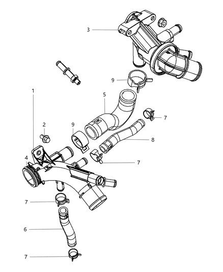 2010 Dodge Grand Caravan Thermostat & Related Parts Diagram 1 - Thumbnail