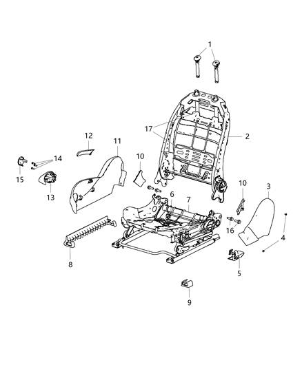 2013 Dodge Dart Adjusters, Recliners & Shields - Passenger Seat - Without Storage Diagram