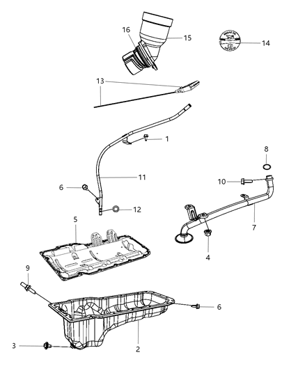 2009 Jeep Commander Engine Oil Pan & Engine Oil Level Indicator & Related Parts Diagram 2 - Thumbnail