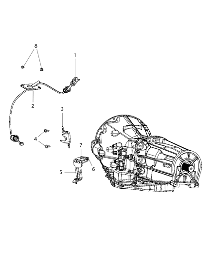 2009 Jeep Wrangler Gearshift Lever , Cable And Bracket Diagram 1 - Thumbnail