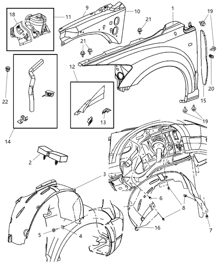 2007 Dodge Caliber Fender, Front Diagram