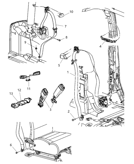 2007 Jeep Wrangler Seat Belt Rear Outer Diagram for 5KC651DVAB