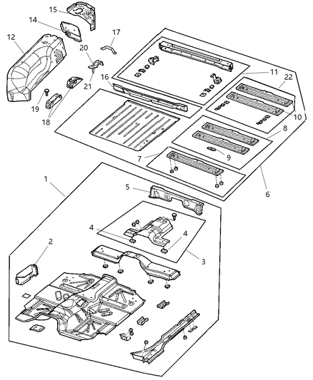 2006 Jeep Wrangler Pan - Floor Front & Rear Diagram 2 - Thumbnail