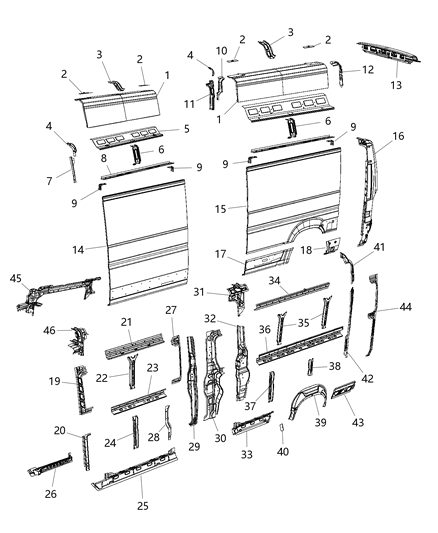 2017 Ram ProMaster 3500 Panels Body Side Diagram 3 - Thumbnail