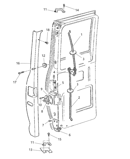 1999 Dodge Ram Wagon Door, Dual Cargo Left Lock & Controls Diagram