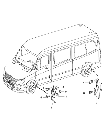 2008 Dodge Sprinter 3500 Exterior Ornamentation Splash Guards Diagram