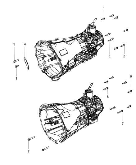 2016 Jeep Wrangler Mounting Bolts of Manual Transmission Diagram