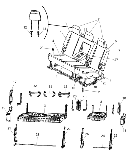 2009 Dodge Ram 3500 Pickup Rear Seat - Split Seat Diagram 6 - Thumbnail