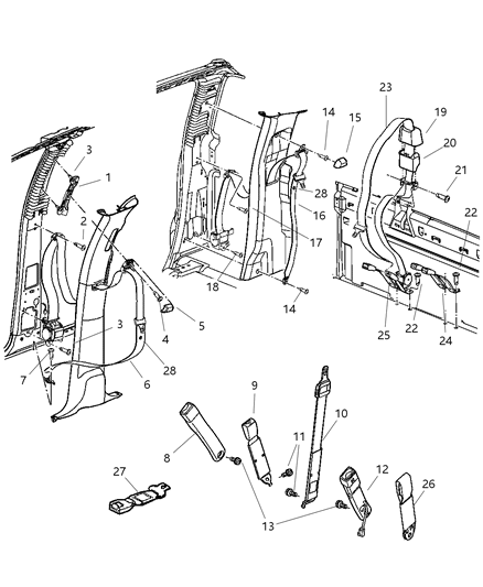 2005 Dodge Ram 1500 Button Belt Webbing Diagram for 5093280AB
