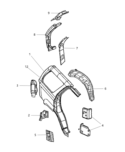 2008 Dodge Durango Inner Reinforcement, Upper Driver Side Diagram for 55364403AC