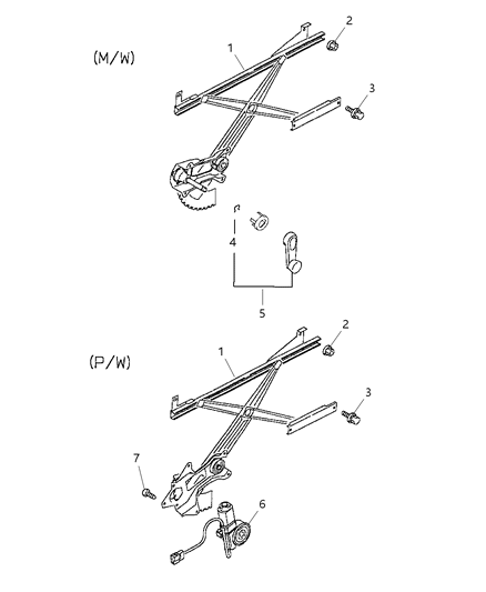 1999 Dodge Avenger Door, Front, Regulator And Motor Diagram