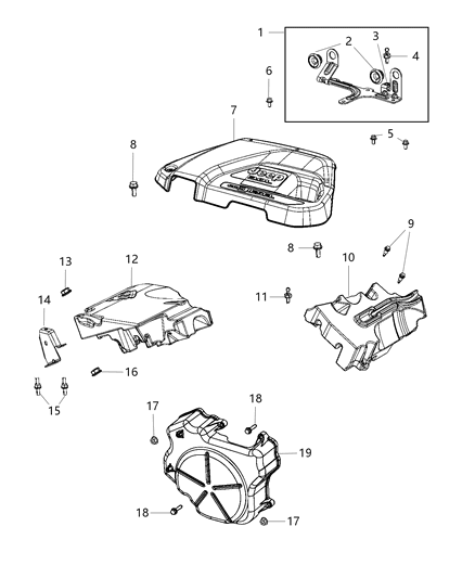 2021 Jeep Gladiator Engine Cover & Related Parts Diagram 1 - Thumbnail