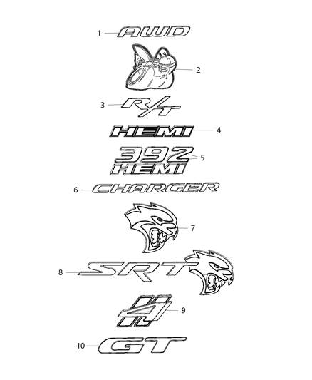 2020 Dodge Charger Nameplate Diagram for 6YU87SZ7AB