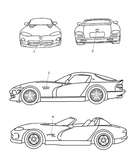 2001 Dodge Viper Ornament, Blue Diagram for JW4004B