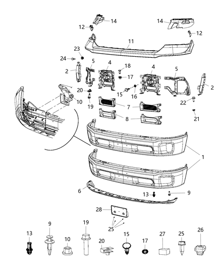 2014 Ram 1500 Bumper Bracket Nut, Front Diagram for 68055093AA