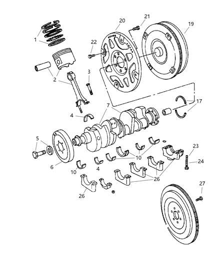 2004 Dodge Durango Crankshaft , Piston & Torque Converter Diagram 3 - Thumbnail