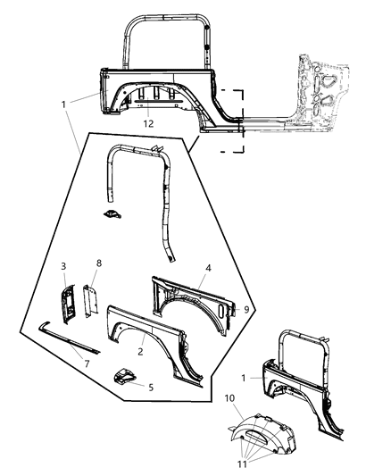 2014 Jeep Wrangler Rear Aperture (Quarter) Panel Diagram 1 - Thumbnail