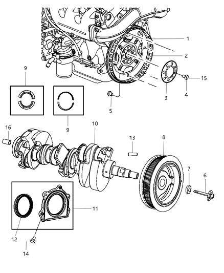 2009 Jeep Wrangler Crankshaft , Crankshaft Bearings , Damper And Flywheel Diagram 2 - Thumbnail