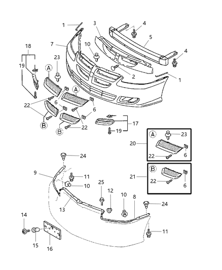 2005 Dodge Stratus Clip Front Bumper Diagram for MU000695