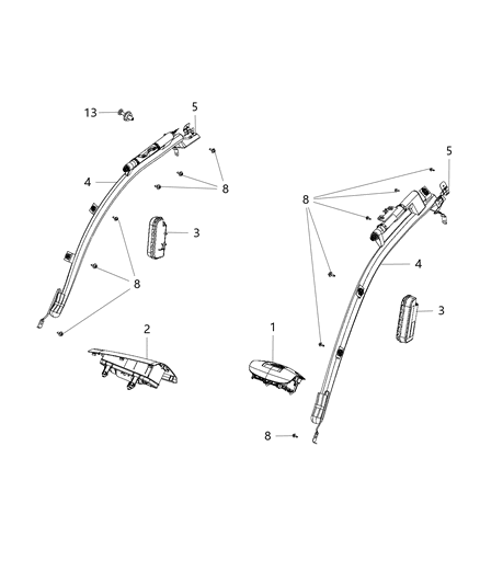 2020 Ram ProMaster City Inflator Curtain, Driver Side Diagram for 68305513AB