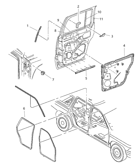 1999 Dodge Durango Seal Rear Door, Passenger Side Diagram for 55256574AC