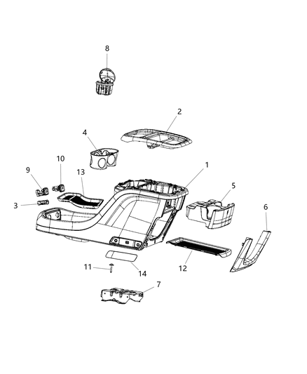 2018 Chrysler Pacifica Console Floor Front Diagram for 5RJ942D2AF