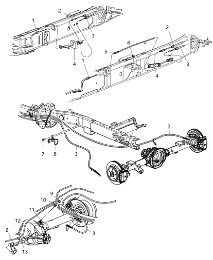 2009 Dodge Ram 3500 Pickup Park Brake Cables, Rear Diagram