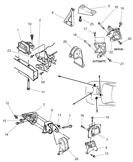 1999 Chrysler Cirrus Engine Support Diagram for 4593445AA