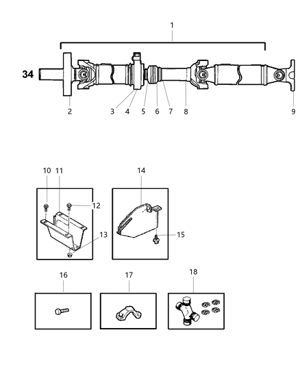 2001 Dodge Ram 2500 Quad & Club Cab Propeller Shaft - Rear Diagram 3 - Thumbnail