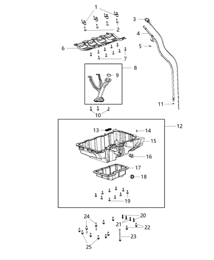 2020 Jeep Wrangler Engine Oil Pan & Engine Oil Level Indicator & Related Parts Diagram 2 - Thumbnail