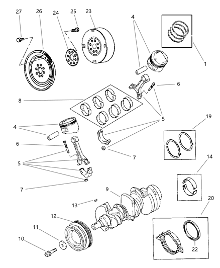 2000 Chrysler Sebring Convertible Crankshaft , Piston And Torque Converter Diagram
