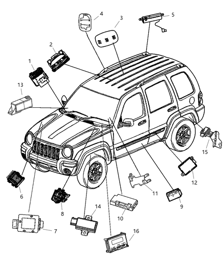 2005 Jeep Liberty Module Overhead Console Diagram for 56010520AD