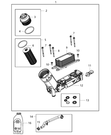 2019 Jeep Wrangler Engine Oil Filter & Housing , Adapter / Oil Cooler & Hoses / Tubes Diagram 7 - Thumbnail