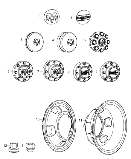 2013 Ram 3500 Cap Wheel Center Rear Diagram for 1AB04S4AAB