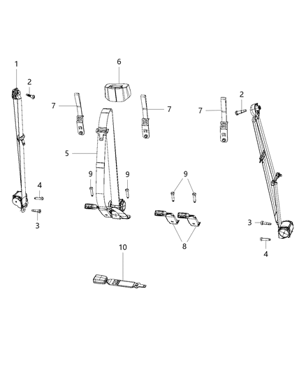 2012 Ram 1500 Lap Belt, Gray, Rear Center Diagram for 5KQ121DVAC