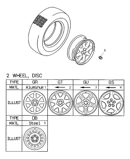 2002 Chrysler Sebring Coupe Wheels & Hardware Diagram