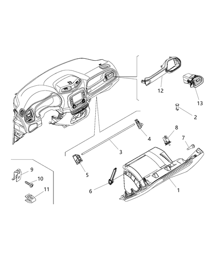 2016 Jeep Renegade Air Outlet Vent, Outer Diagram for 5UV82LS5AA