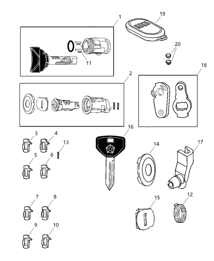 1999 Dodge Ram 3500 Regular Cab Lock Cylinders & Components Diagram