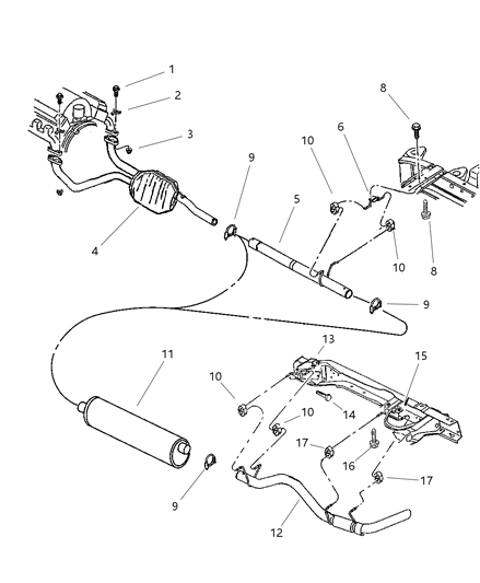 2001 Dodge Ram 2500 Quad & Club Cab Exhaust System Diagram 1 - Thumbnail