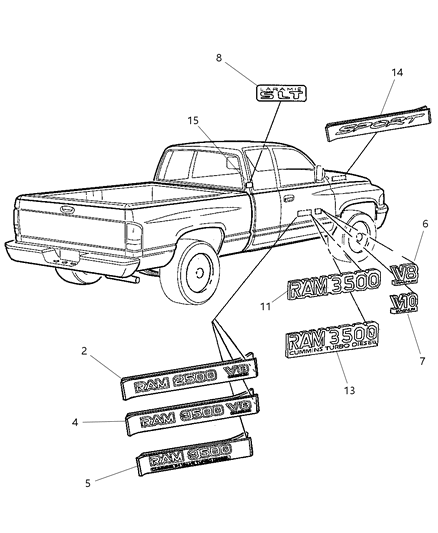 2001 Dodge Ram 3500 Nameplate Diagram for 55295312AB